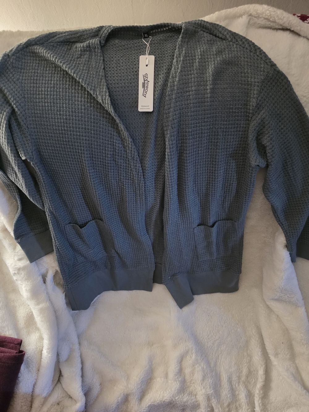 Sage Green Waffle-Knit Cardigan